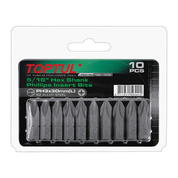 Набір насадок викруткових TOPTUL 5/16" L30 мм PH2 10ед. FSBA1002G