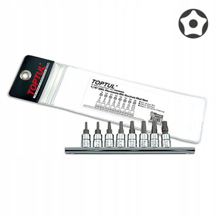 Набір біт TORX п'ятигранних з отвором TOPTUL 1/4" T8-T40 8ед. GAAG0805